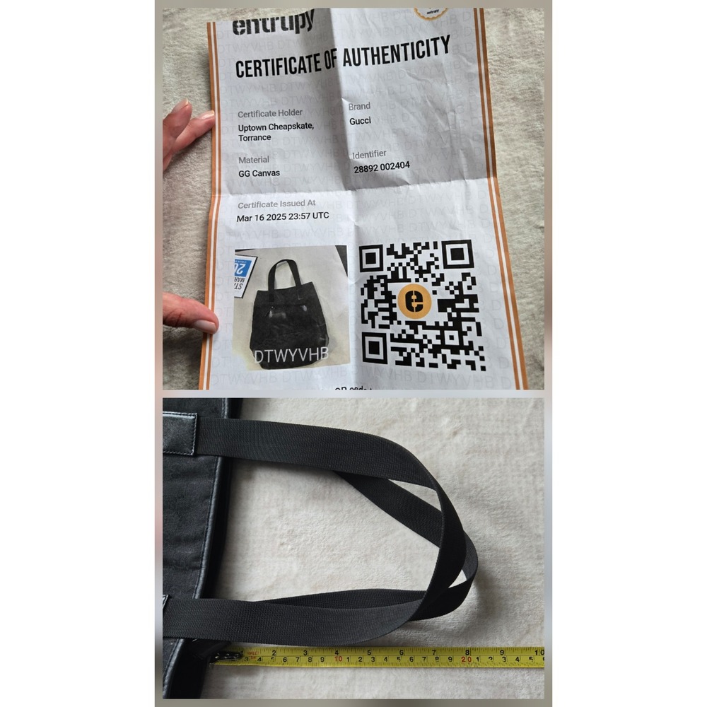 Gucci GG Monogram Canvas Tote Bag Black Leather Trim Shoulder Bag Made in Italy - Picture 6 of 12